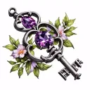 gothic key tattoo small with purple sapphire gemstone tattoo design idea