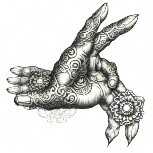 complex of few spiritual aspect, such as open hand as symbol of being generous and being grateful for everything god did tattoo design idea