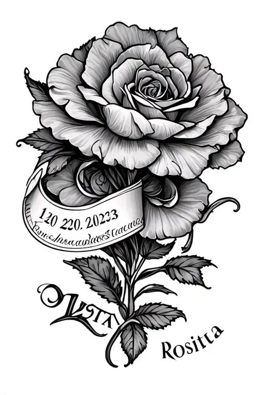 1/20/2023 in roman numerals with the name "Rosita" tattoo design idea
