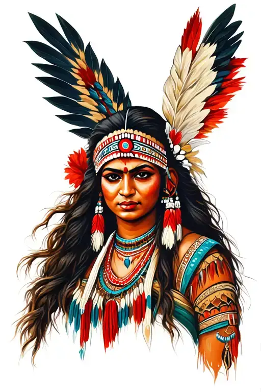 red indian woman tattoo design idea