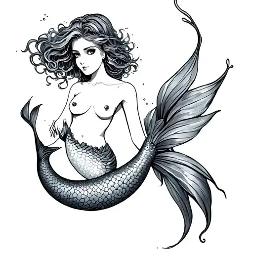 Topless Mermaid tattoo design idea