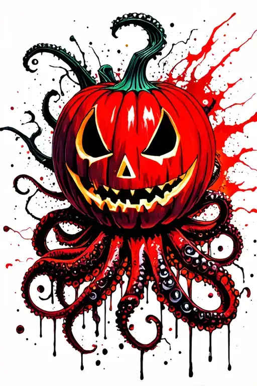 jack o lantern, tentacles, eldritch, deep space tattoo design idea