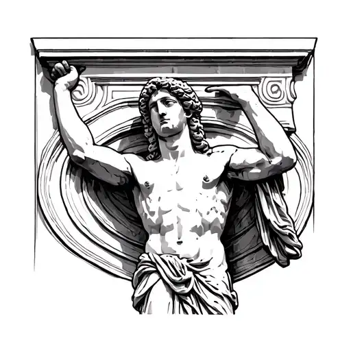 greek statue lifting a column with eyes closed  tattoo design idea