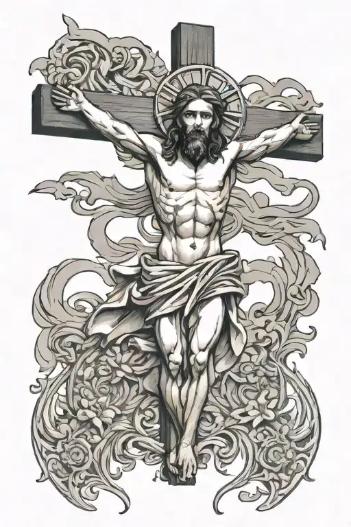 Jesus on the cross faded behind  tattoo design idea