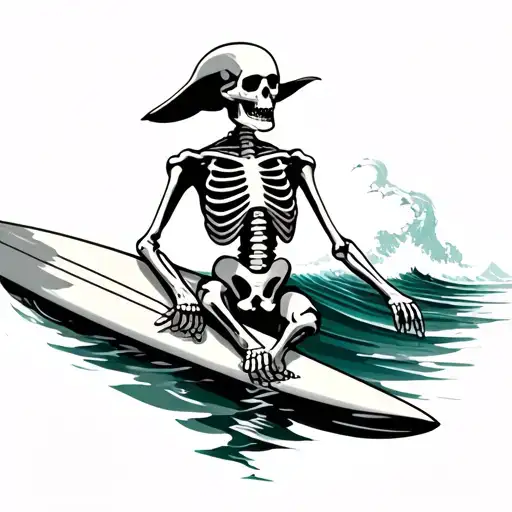 Surfing Skeleton tattoo design idea