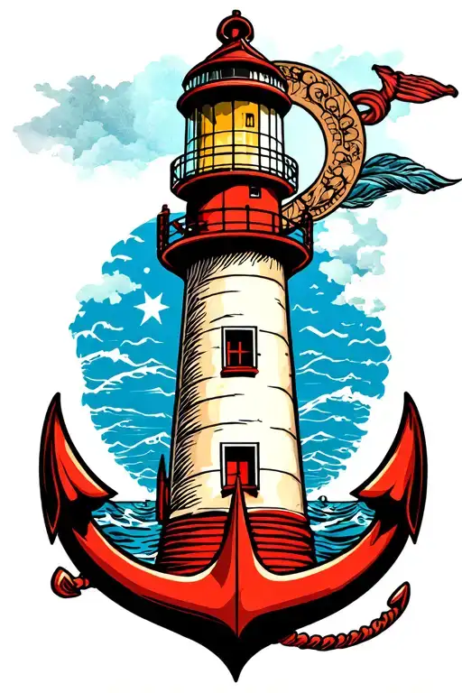 Lighthouse And Anchor tattoo design idea