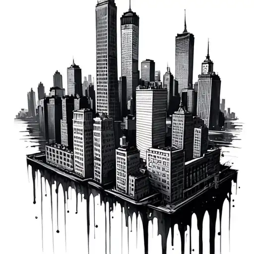 1of1 written as the buildings on a new york skyline with buildings tattoo design idea