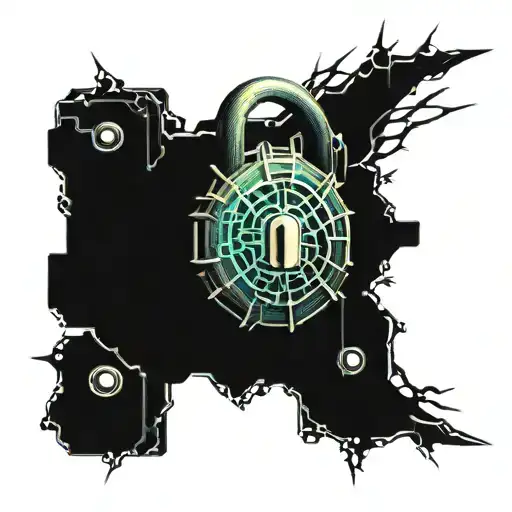 damaged padlock with thorns tattoo design idea