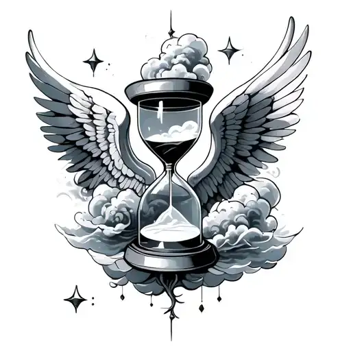 hourglass clouds wings made tattoo design idea