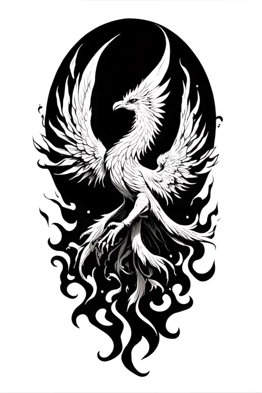 Phoenix rising from flames outer space tattoo design idea