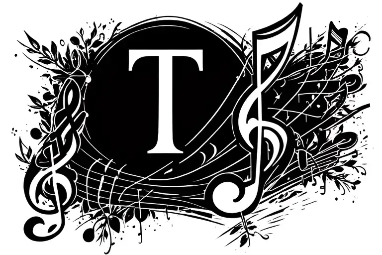musical note with letter t tattoo design idea