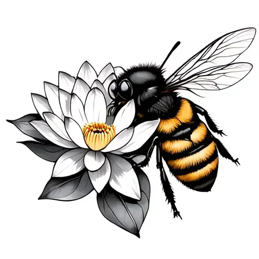 bumble bee and lotus tattoo design idea