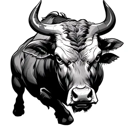 muscular bull charging forward tattoo design idea