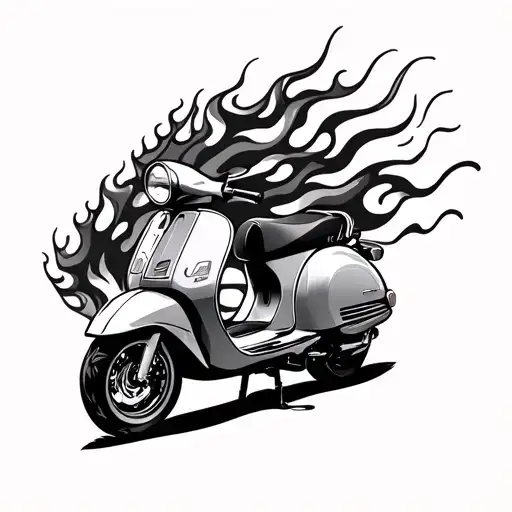 bali vespa scooter with flames coming off  tattoo design idea