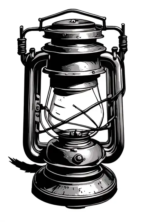 vintage mining lantern, black and white tattoo design idea