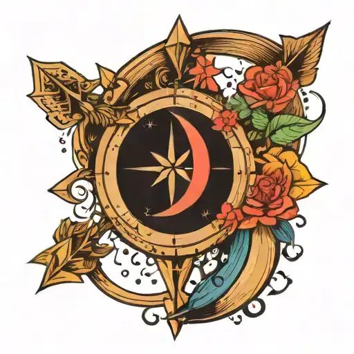 arrow, compass, moon stars  tattoo design idea