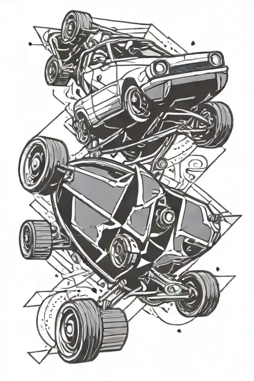 skate crashing on a car tattoo design idea