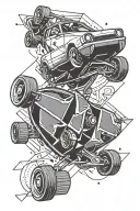 skate crashing on a car tattoo design idea