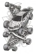 skate crashing on a car tattoo design idea