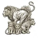momma lion with 3 baby cubs black and white full back tattoo tattoo design idea
