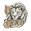 momma lion with 3 baby cubs black and white full back tattoo tattoo design idea