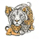 momma lion with 3 baby cubs black and white full back tattoo tattoo design idea