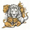 momma lion with 3 baby cubs black and white full back tattoo tattoo design idea