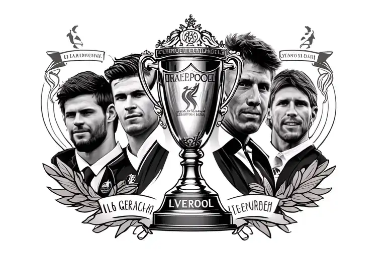 make me a liverpool tattoo with steven gerrard and kenny dalglish and the champions league trophy tattoo design idea