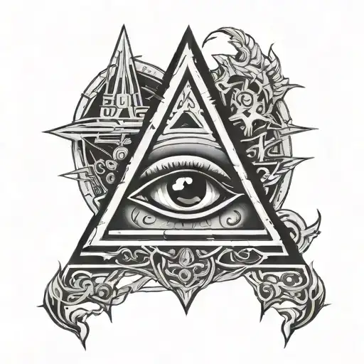 eye within a pyramid with three swords behind it  tattoo design idea