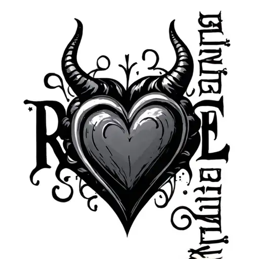"Ronnie Lee" small black heart and devil tattoo design idea