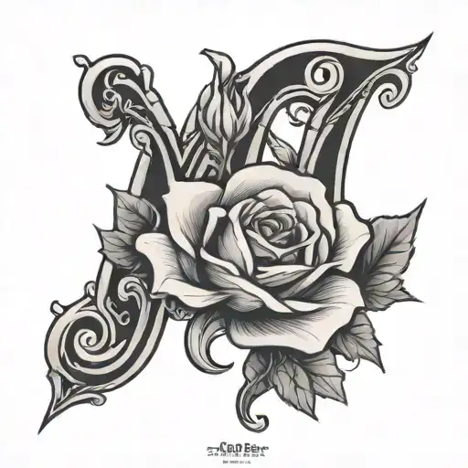 letter M rose intertwined tattoo design idea