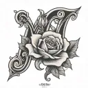 letter M rose intertwined tattoo design idea