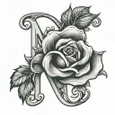 letter M rose intertwined tattoo design idea