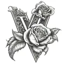 letter M rose intertwined tattoo design idea