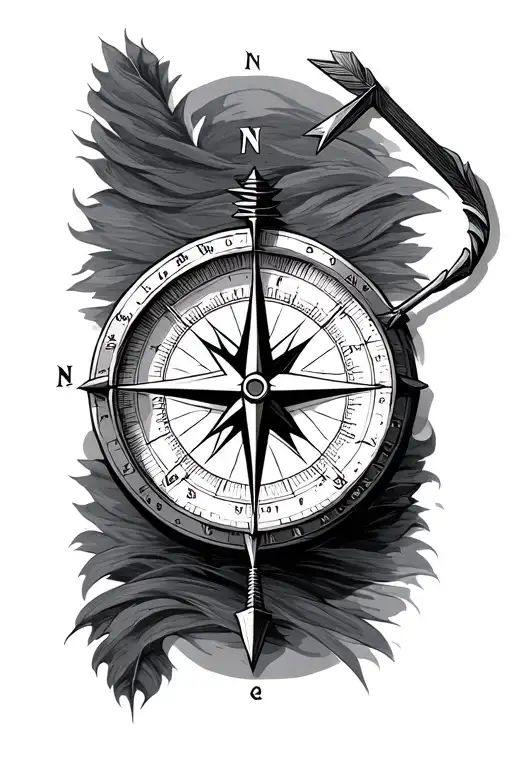 simple compass with long north arrow tattoo design idea
