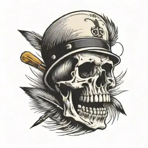 skull on top of painter brush tattoo design idea