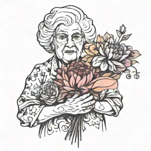 granny holding a bouquet tattoo design idea