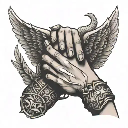 hand with valkyrie symbols tattoo design idea