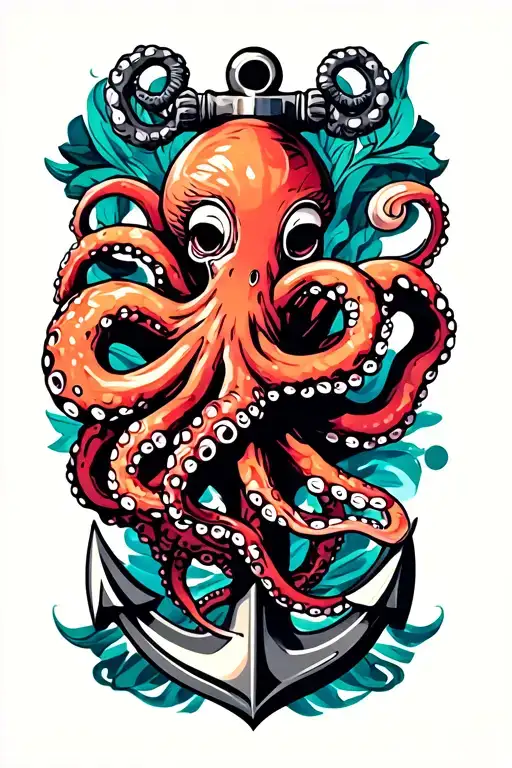 octopus wrapped around anchor intertwined tattoo design idea