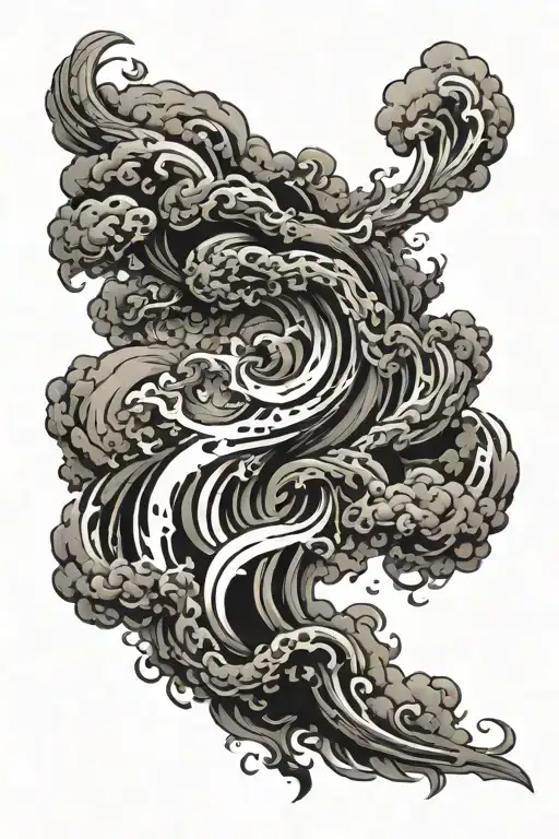 a vertical flame of Fire blending into a tall narrow cloud tattoo design idea