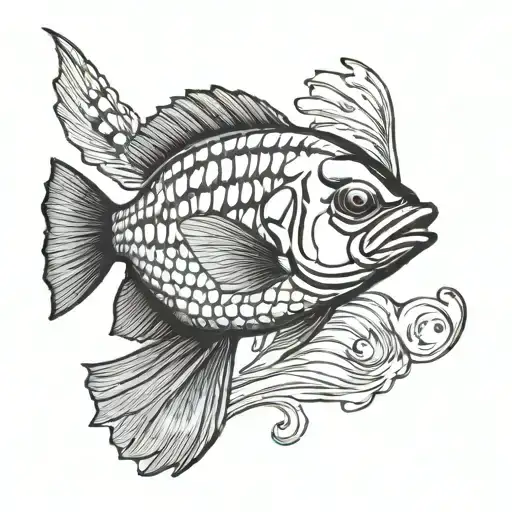 bluegill fish following rooster tail lure tattoo design idea