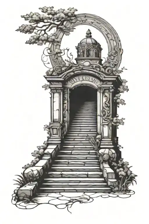 stairs to heaven, gravestone engraved tattoo design idea