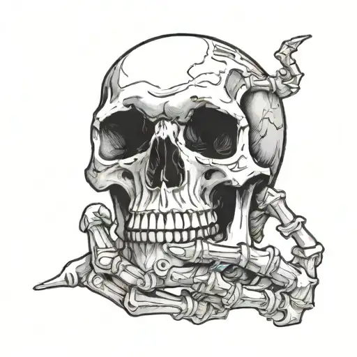 skeleton hand holding a skull tattoo design idea