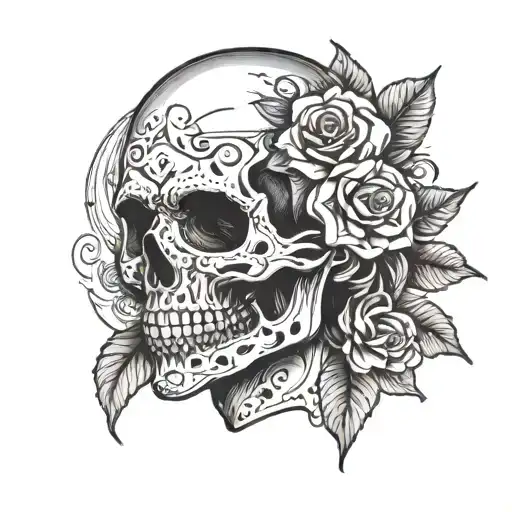 skull with girl face made tattoo design idea