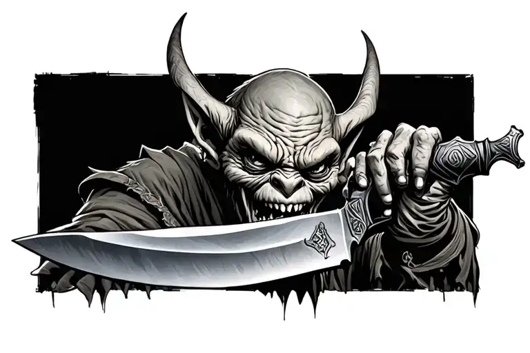 Goblin dnd scary knife tattoo design idea