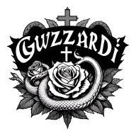 my last name guzzardi in the middle and a rose a snake a cross and some wog tattoo  tattoo design idea