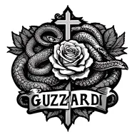 my last name guzzardi in the middle and a rose a snake a cross and some wog tattoo  tattoo design idea