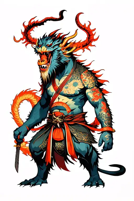 divine dragon, guardian ape, demon of hatred and corrupted monk from the game sekiro tattoo design idea