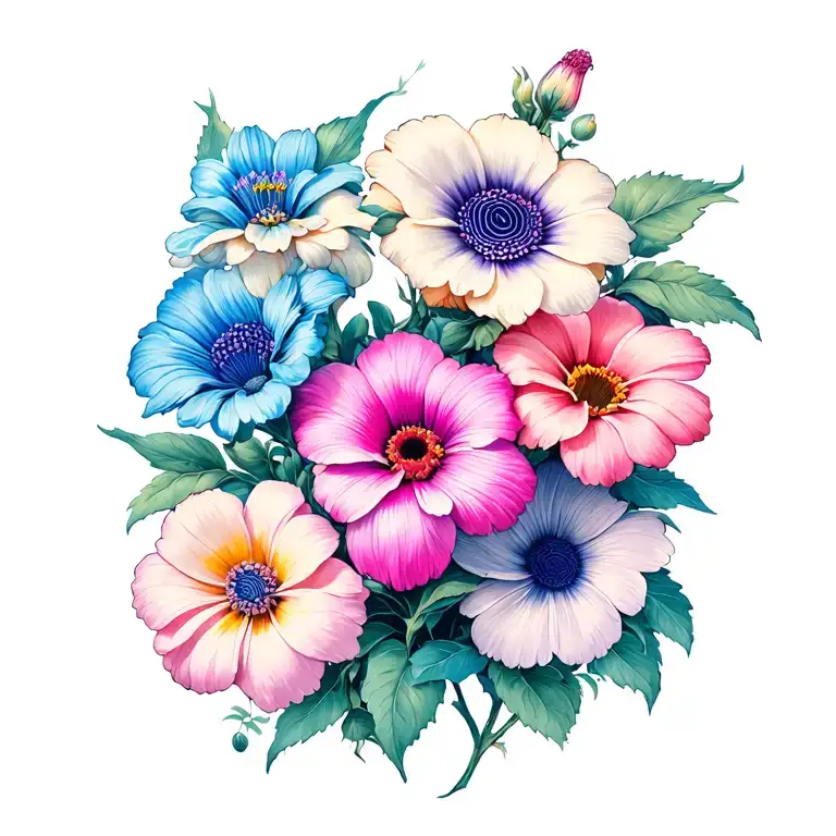 individual flowers with 2 fingerprints tattoo design idea