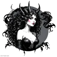 Gothic, Demoness, Big Boobs, Looking Right tattoo design idea